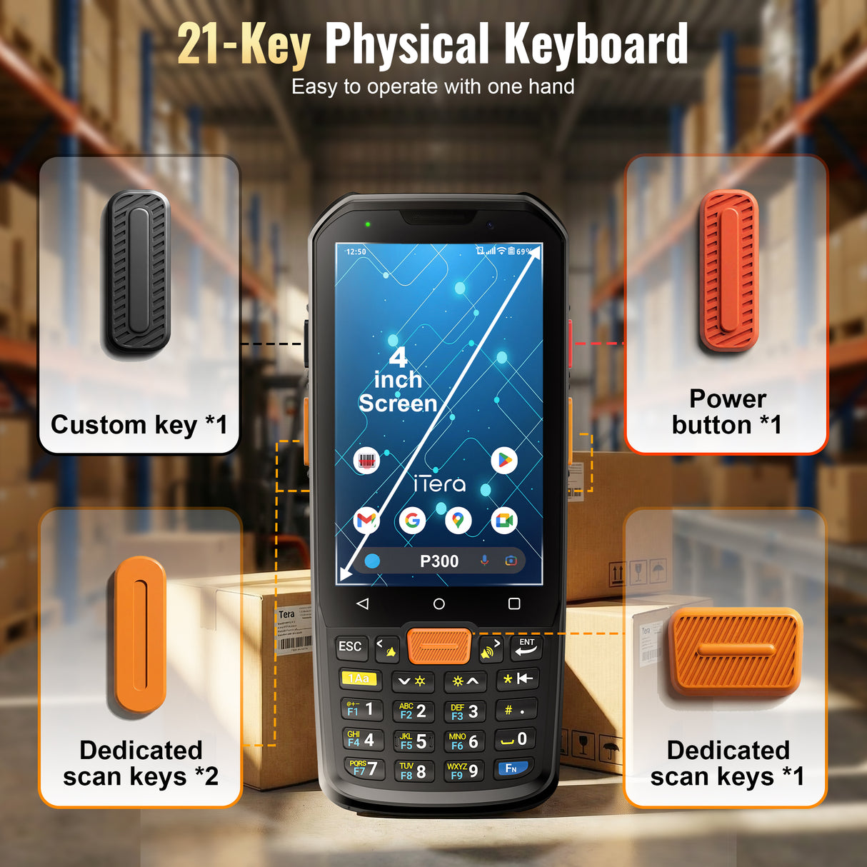 iTera P300 Rugged Android 13 Barcode Scanner PDA