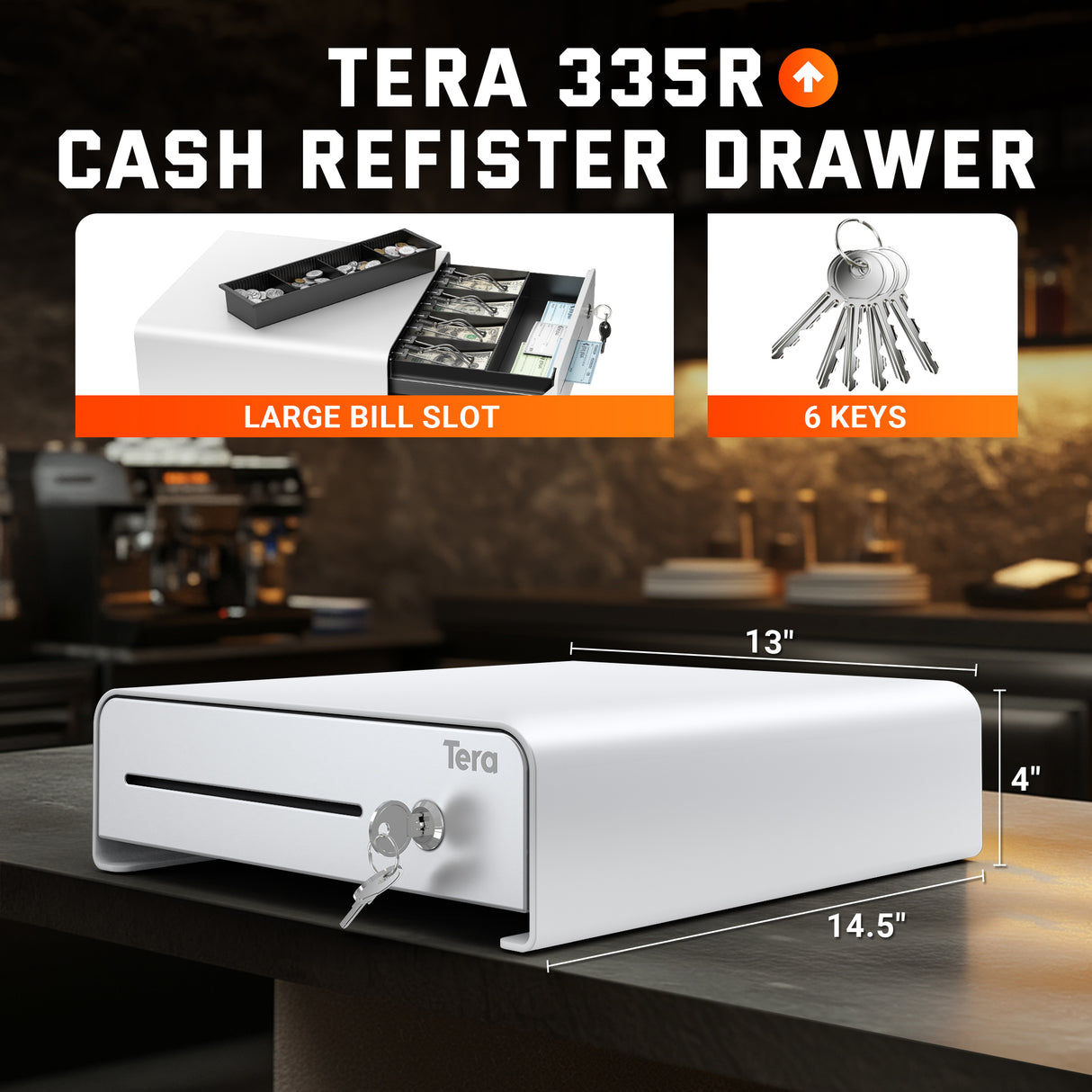 335R 13 Zoll Kassenschublade für 4 Scheine und 4 Münzen