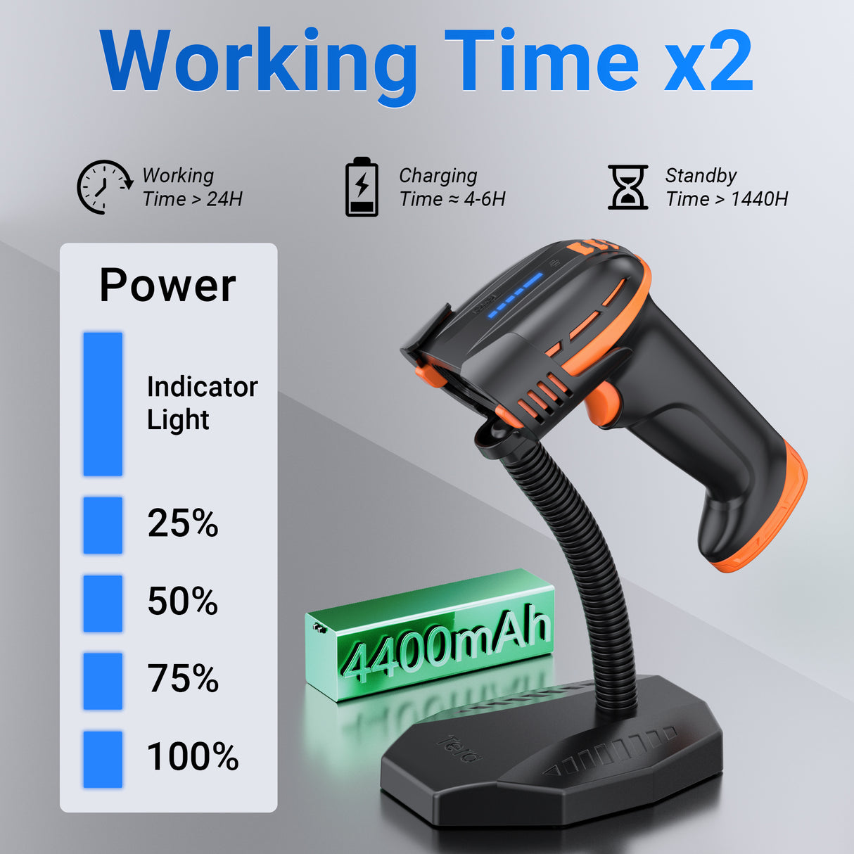 D6100 Pro 2D Wireless Barcode Scanner 4400mAh with Stand