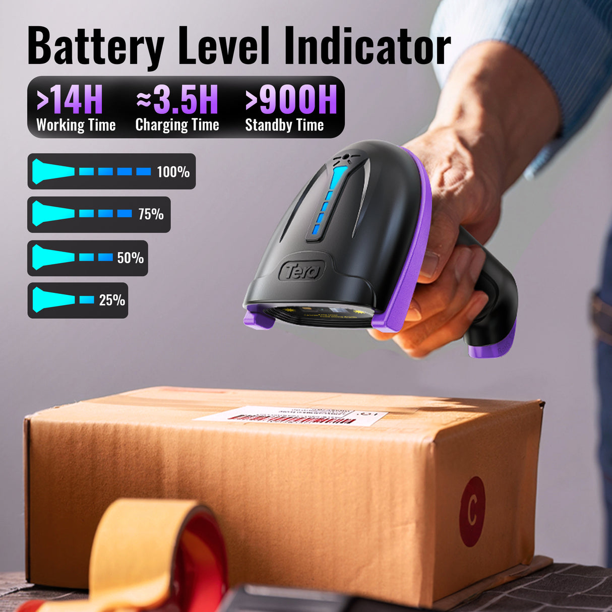 tera-5100-laser-1d-wireless-barcode-scanner-purple-battery-level-indicator