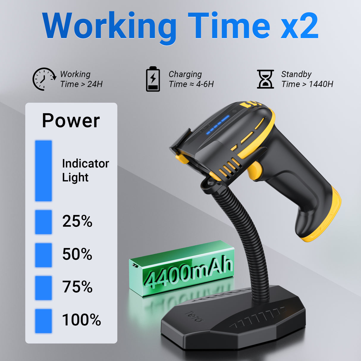 D6100 Pro 2D Wireless Barcode Scanner with Stand Yellow