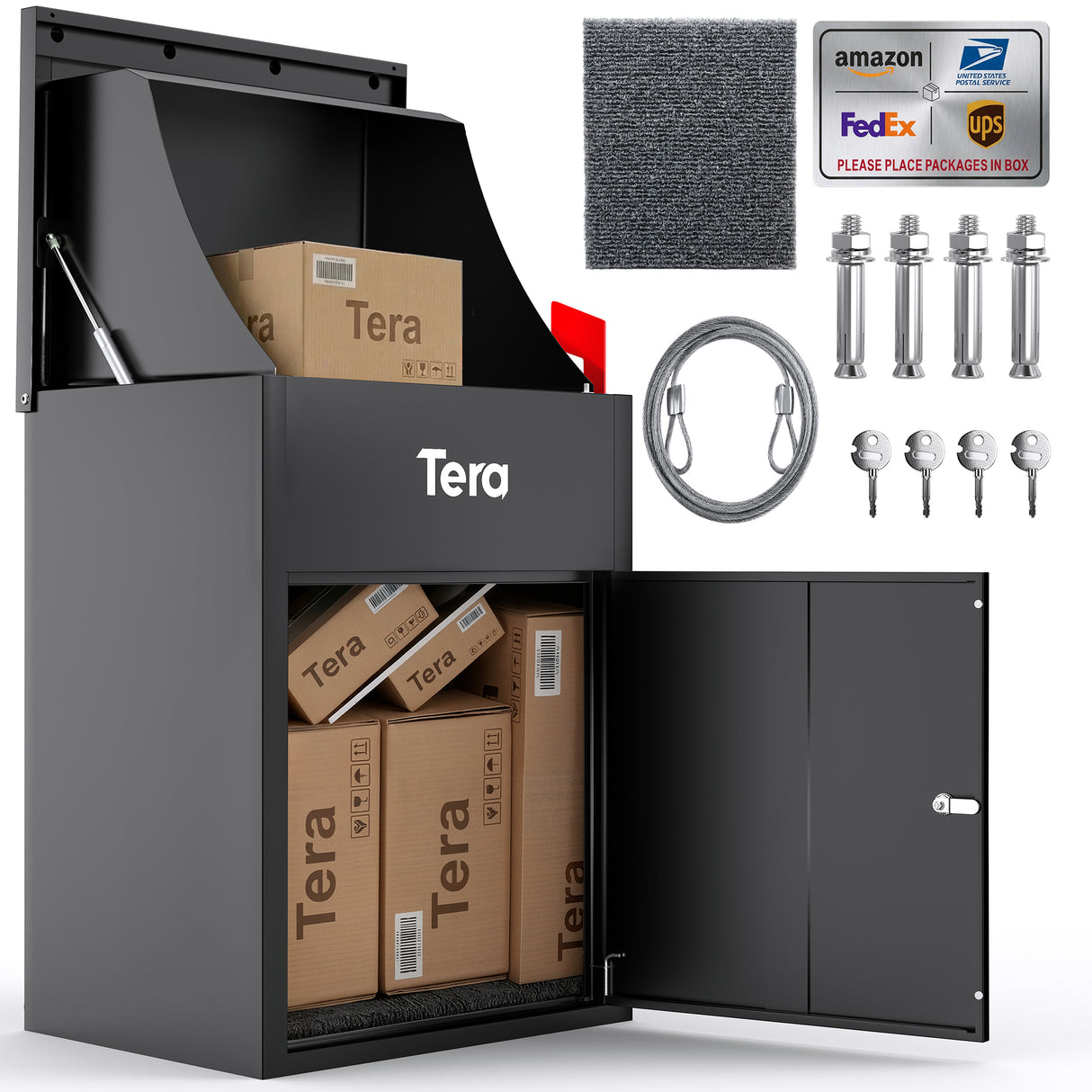 Tera Package Delivery Boxes for Outside: No Assembly Needed 23" H Anti-Theft Parcel Drop Box Outdoor with Lock Galvanized Steel Waterproof Package Delivery Box Home Office Yard Porch Curbside PDB585