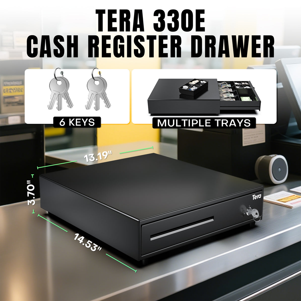 330E 13 Inch 4 Bill 8 Coin Cash Drawer