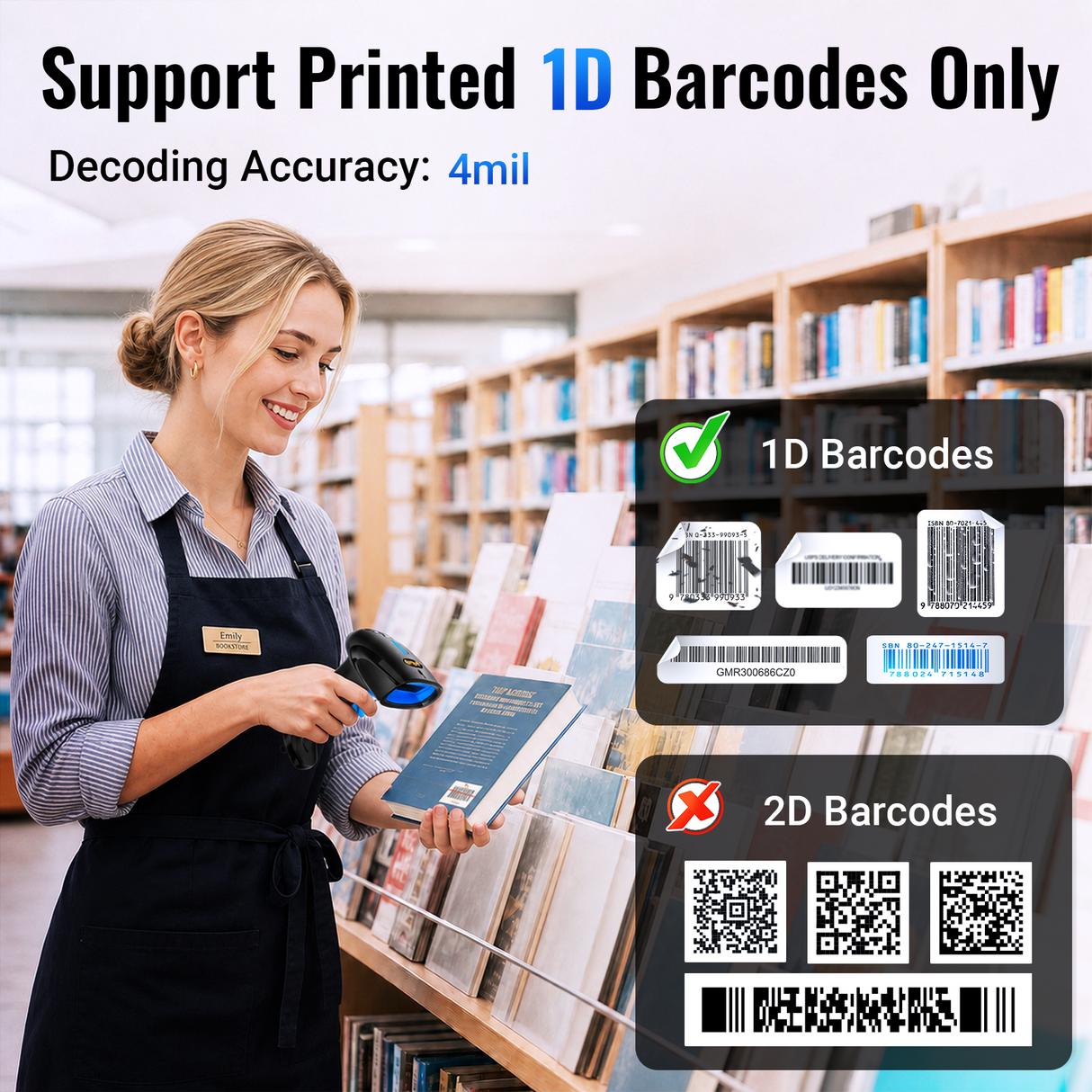 4100 Wireless Laser 1D Barcode Scanner