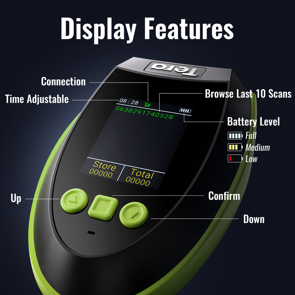 HW0009 2D BarCode Scanner with Display Screen Green