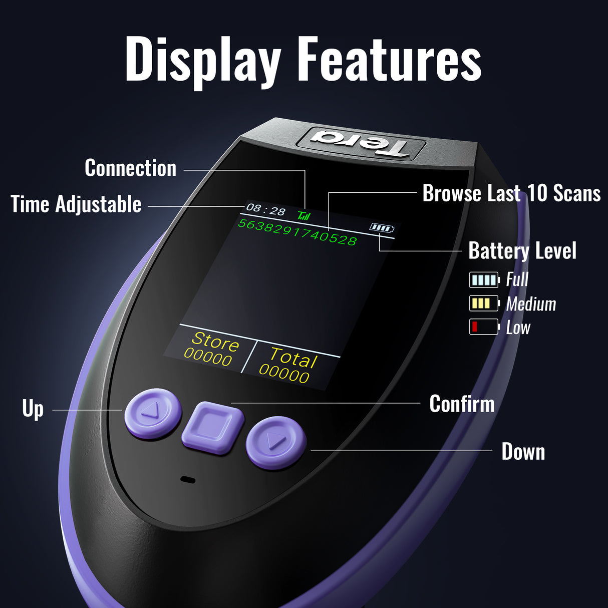 HW0009 2D BarCode Scanner with Display Screen Purple