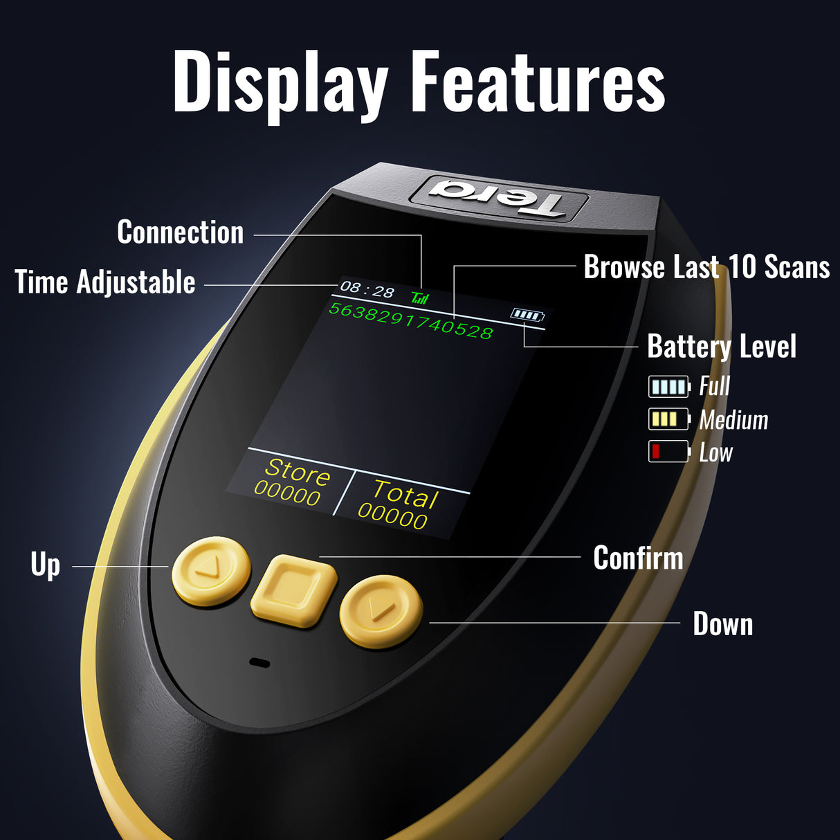 HW0009 2D BarCode Scanner with Display Screen Yellow