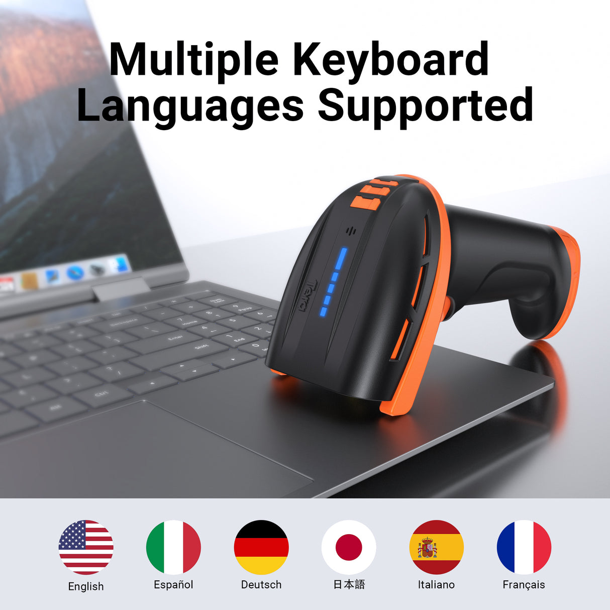 D6100 Pro 2D Wireless Barcode Scanner with Stand Orange