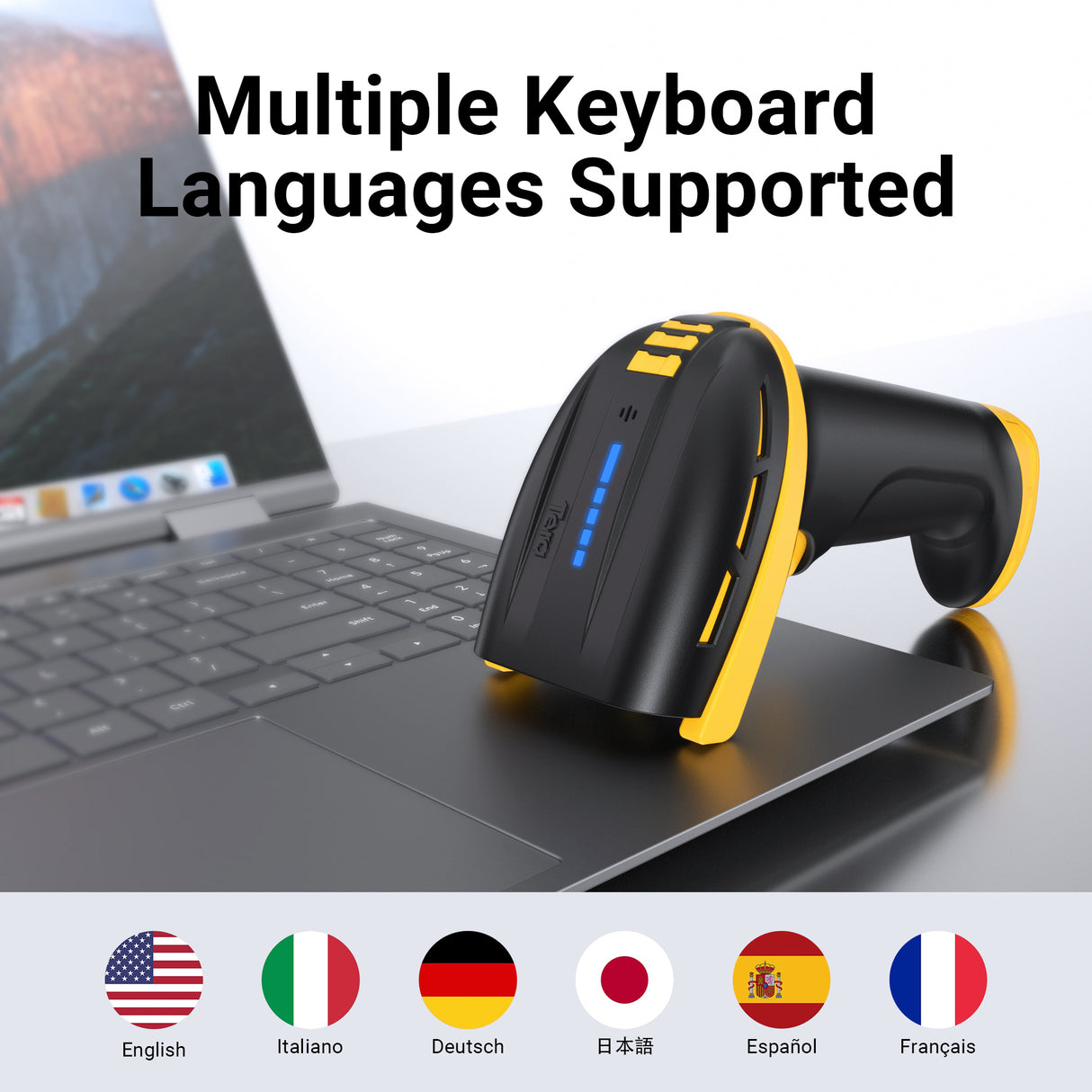 D6100 Pro 2D Wireless Barcode Scanner with Stand Yellow