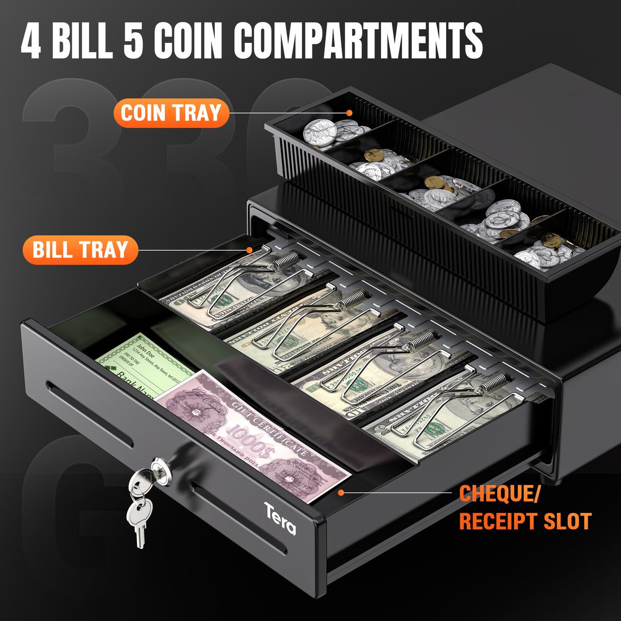 330G 13 inch 4 Bill 5 Coin Cash Drawer