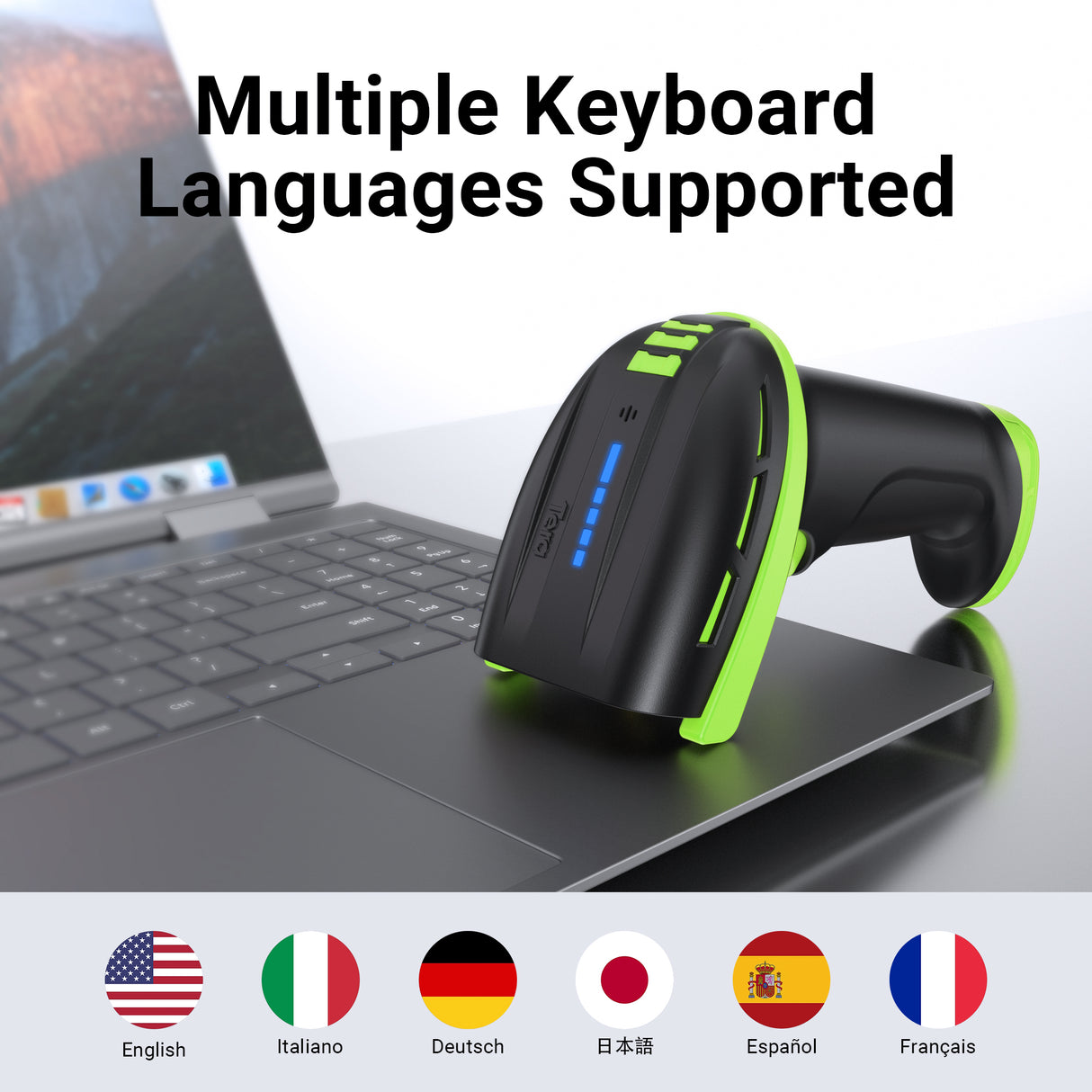 D6100 Pro 2D Wireless Barcode Scanner with Stand Green