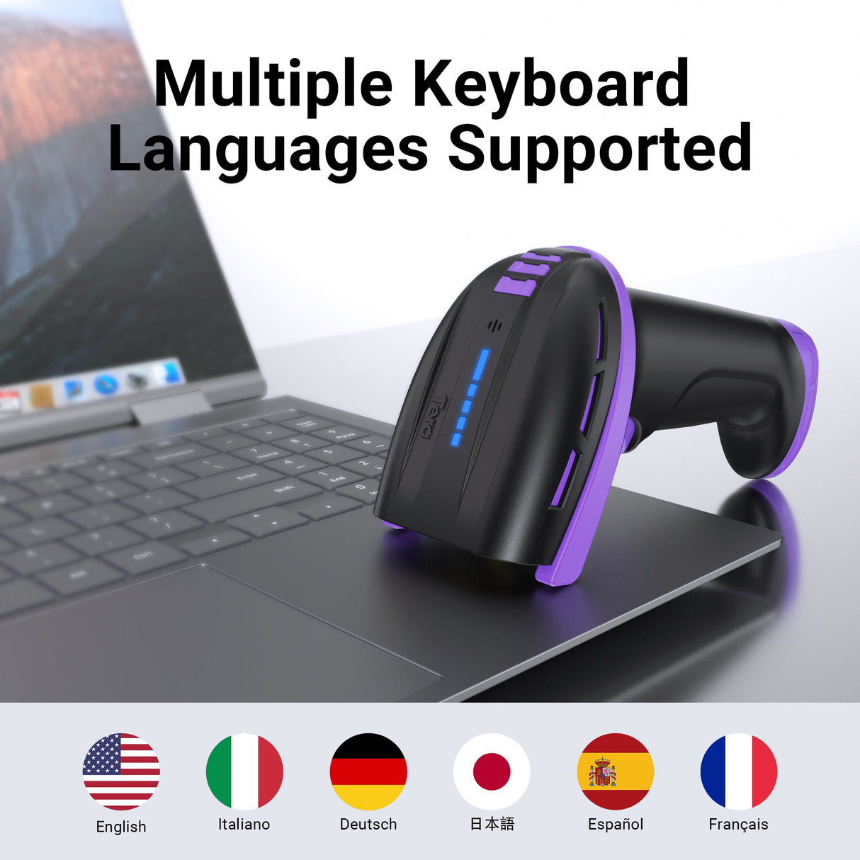 D6100 Pro 2D Wireless Barcode Scanner with Stand Purple