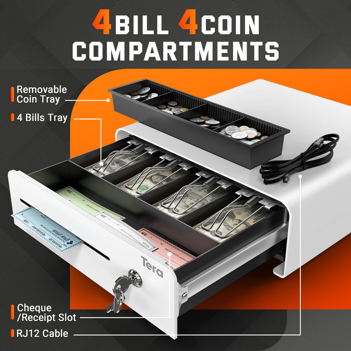 335R 13 Zoll Kassenschublade für 4 Scheine und 4 Münzen