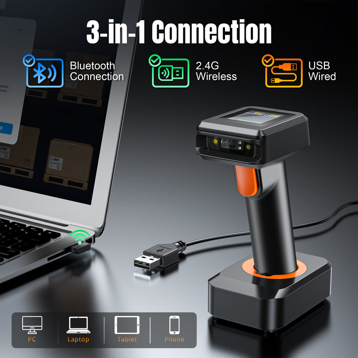 HW0006Pro 2D Wireless Barcode Scanner with Display Screen