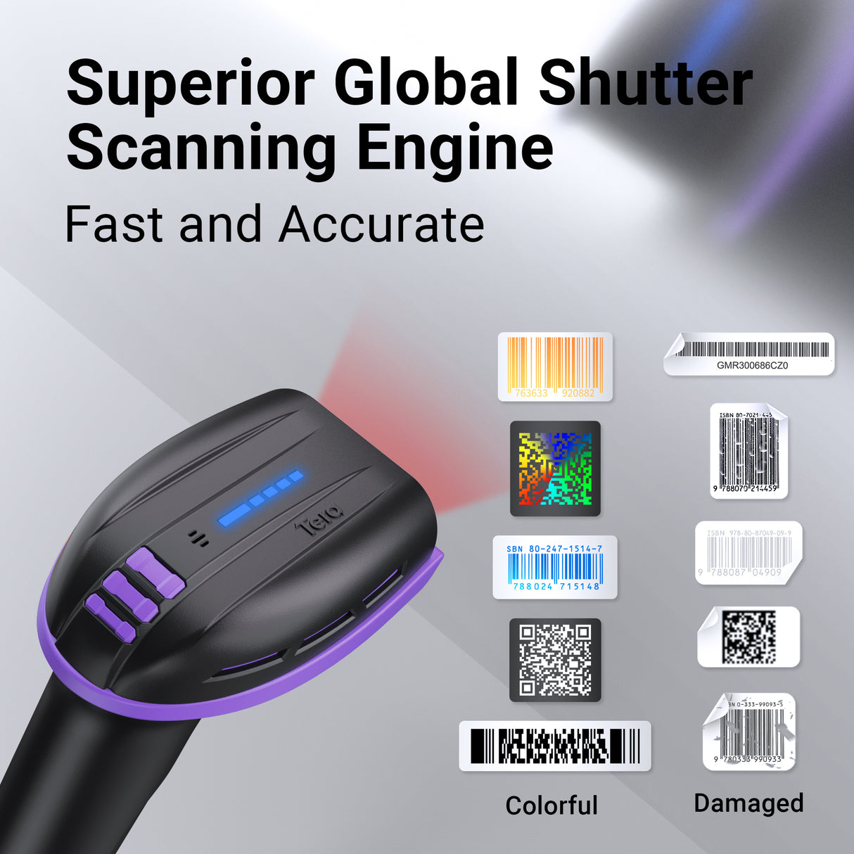 D6100 Pro 2D Wireless Barcode Scanner with Stand Purple