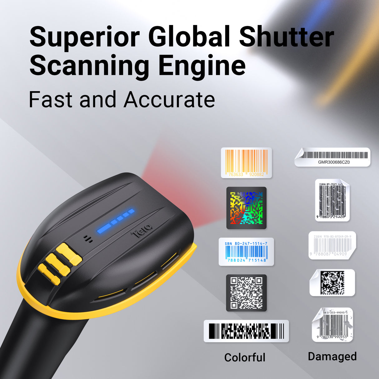 D6100 Pro 2D Wireless Barcode Scanner with Stand Yellow