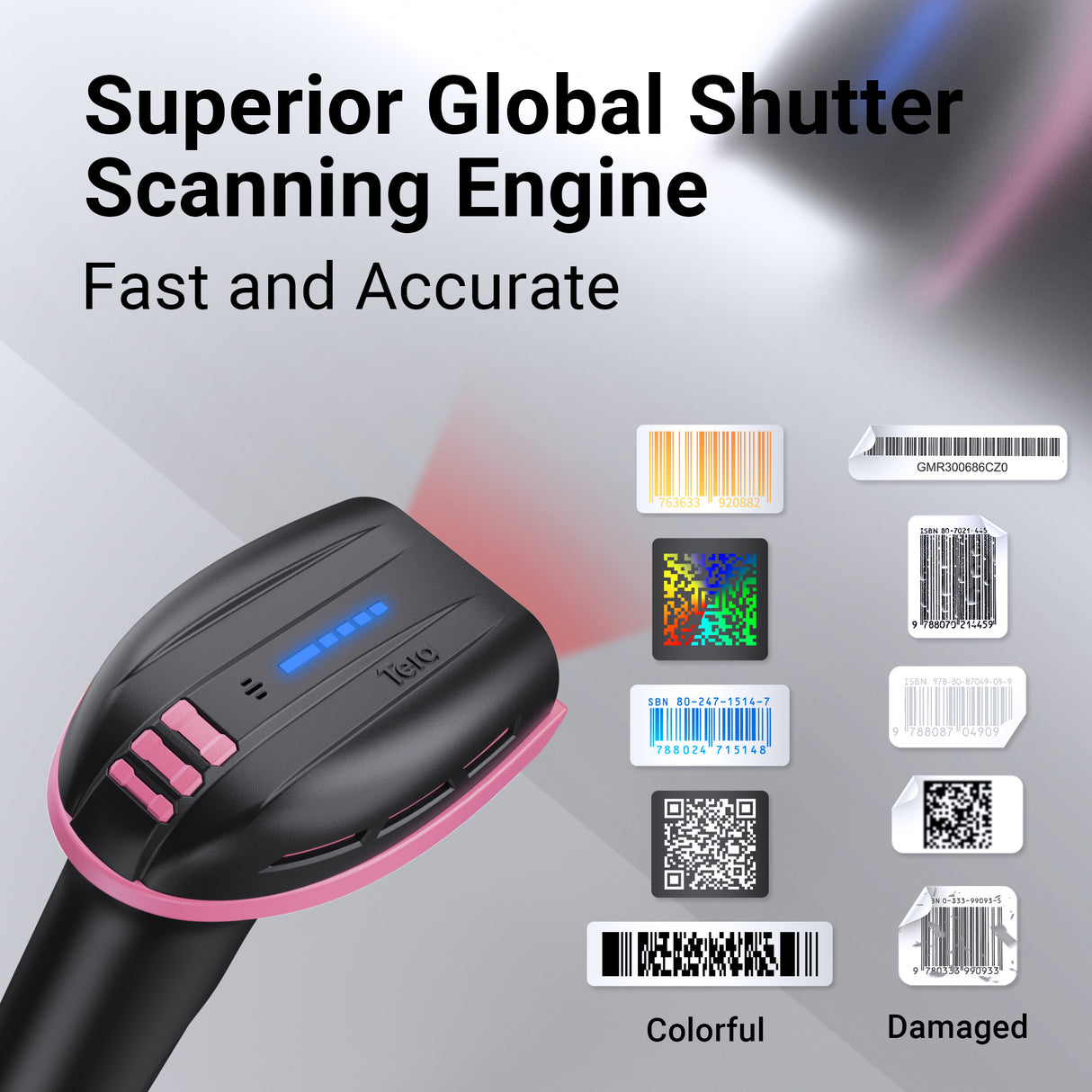 D6100 Pro 2D Wireless Barcode Scanner with Stand Pink