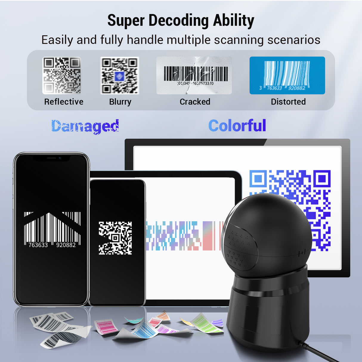 9000 2D USB Wired Desktop Barcode Scanner