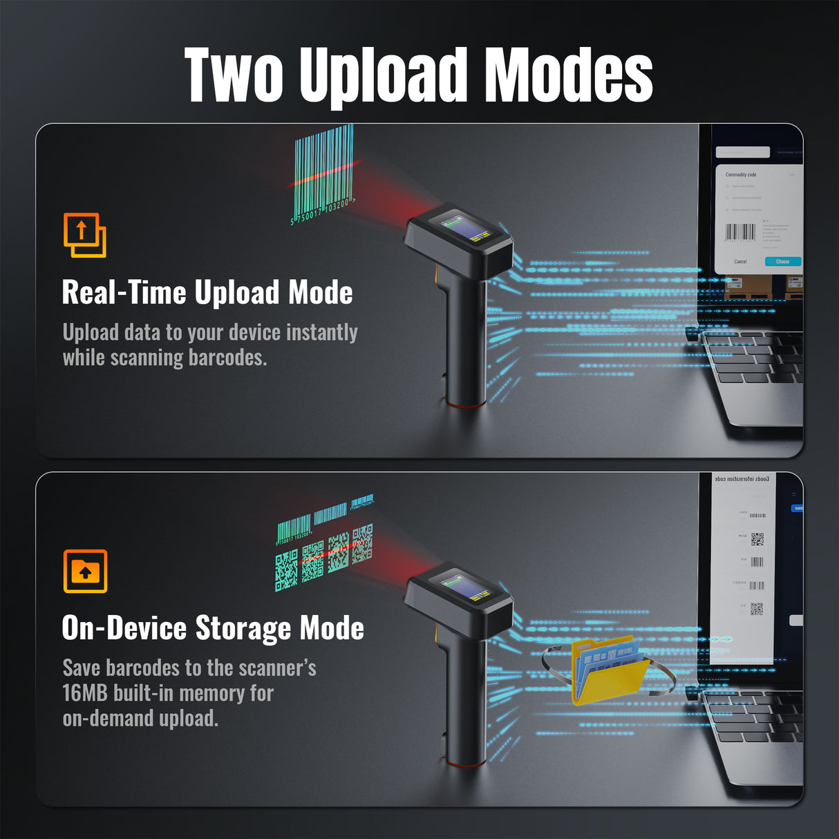 HW0006Pro 2D Wireless Barcode Scanner with Display Screen