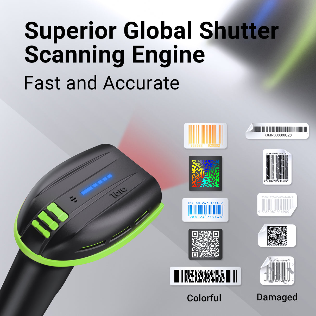 D6100 Pro 2D Wireless Barcode Scanner with Stand Green