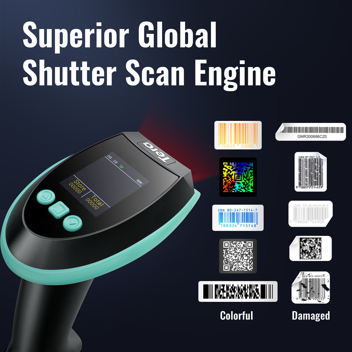 HW0009 2D BarCode Scanner with Display Screen Blue