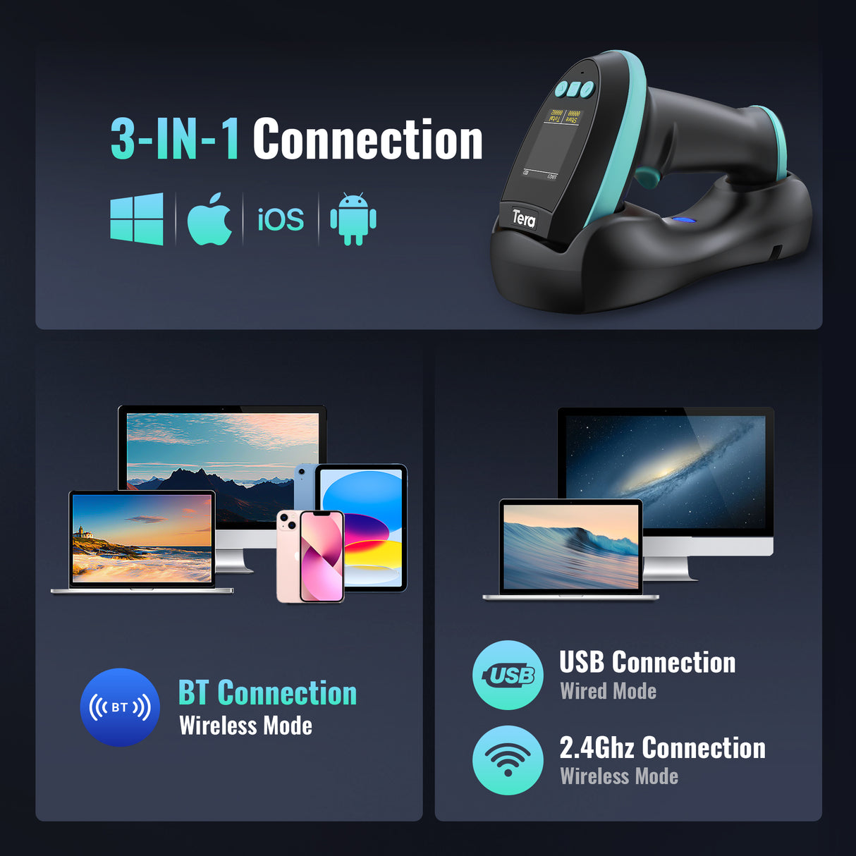 HW0009 2D BarCode Scanner with Display Screen Blue