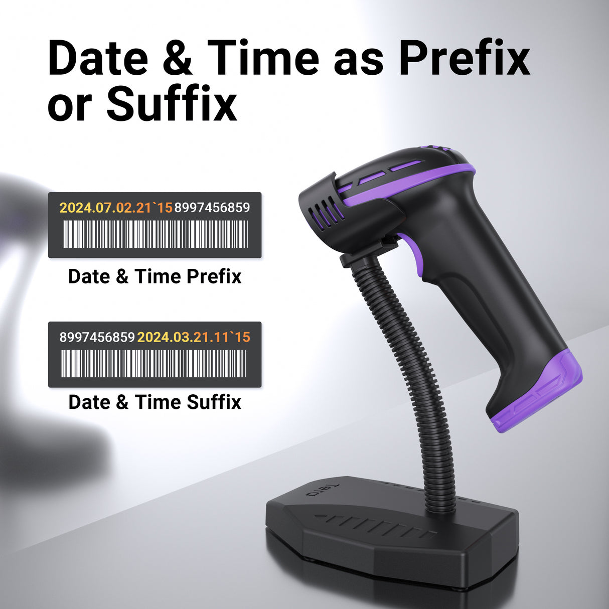 D6100 Pro 2D Wireless Barcode Scanner with Stand Purple