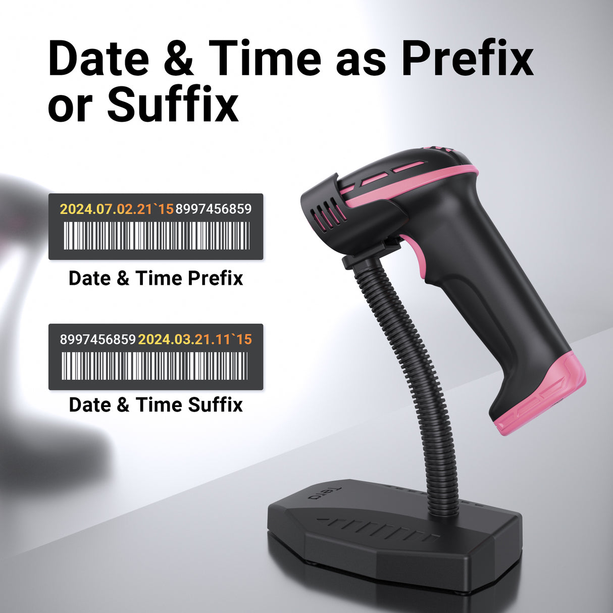 D6100 Pro 2D Wireless Barcode Scanner with Stand Pink