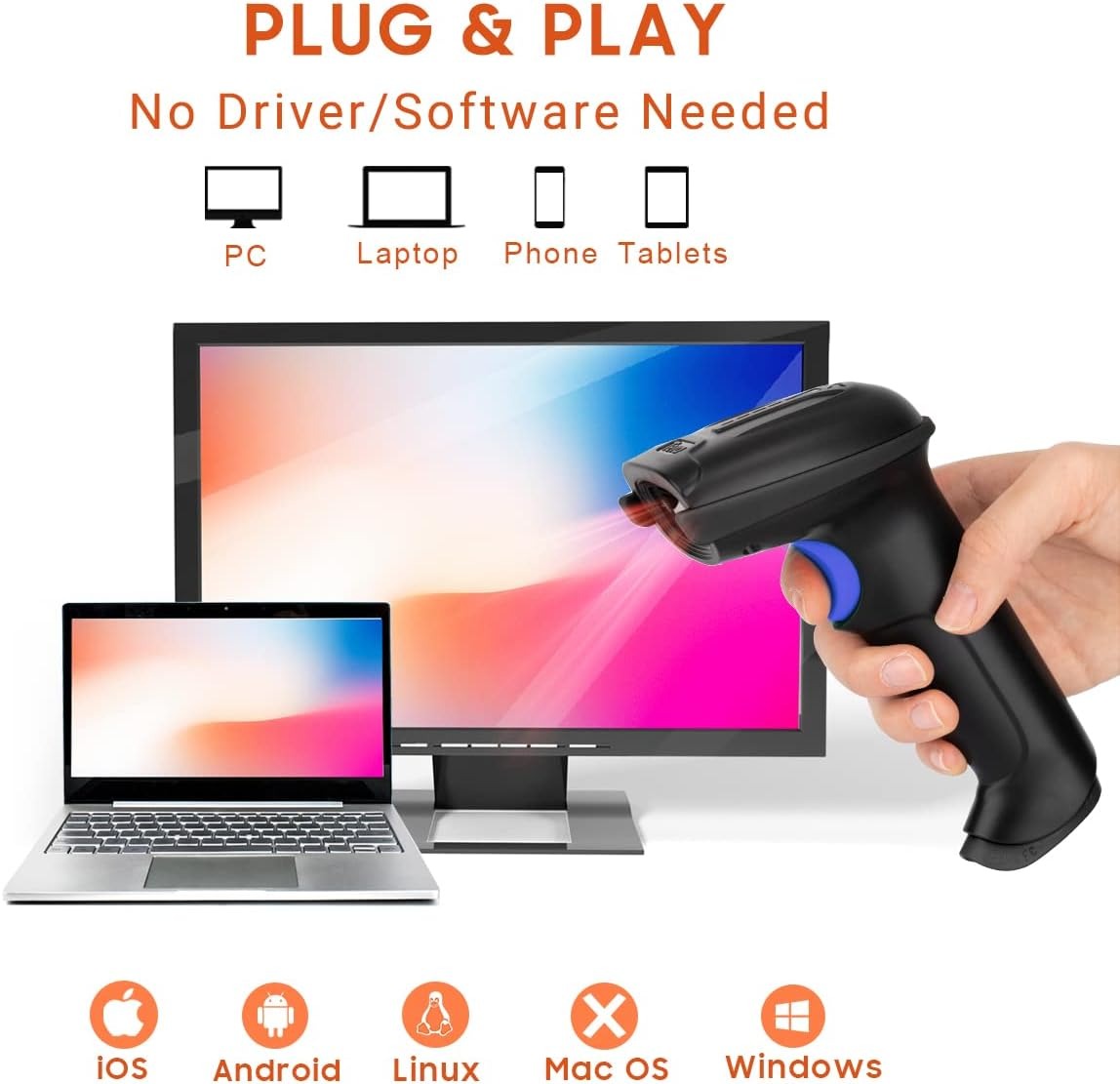 T5100C CCD 1D Wireless Barcode Scanner