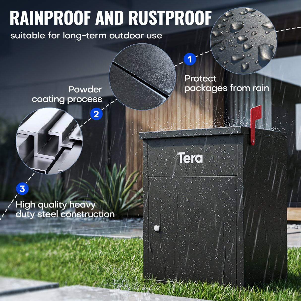 23-inch outdoor anti-theft package delivery box with rainproof and rustproof steel construction protecting parcels in wet weather