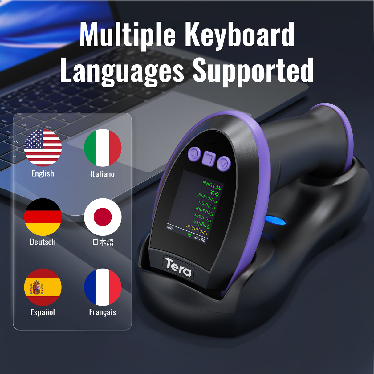 HW0009 2D BarCode Scanner with Display Screen Purple