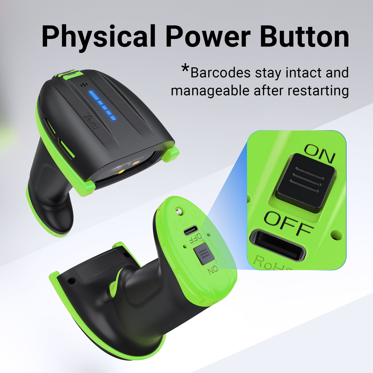 D6100 Pro 2D Wireless Barcode Scanner with Stand Green