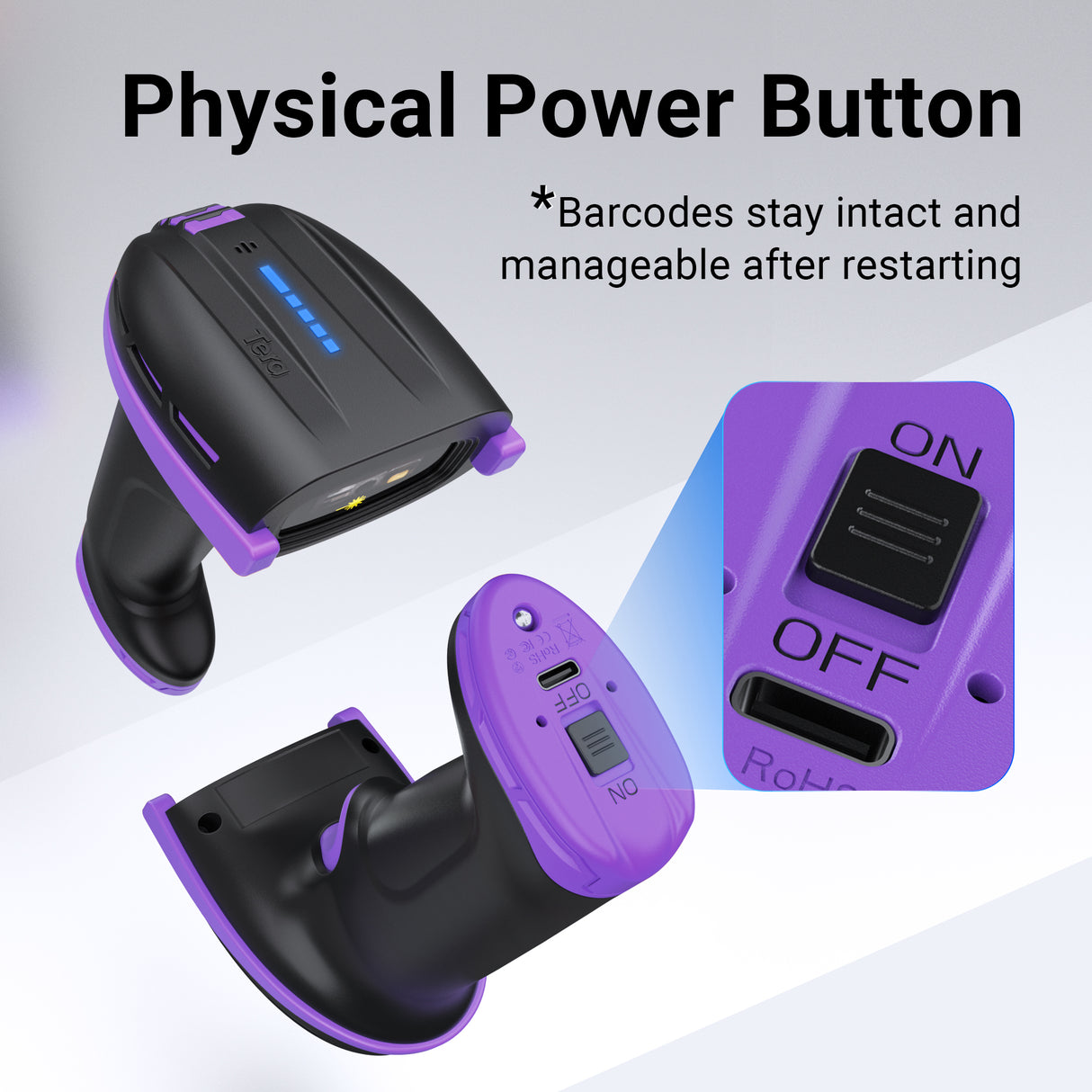D6100 Pro 2D Wireless Barcode Scanner with Stand Purple