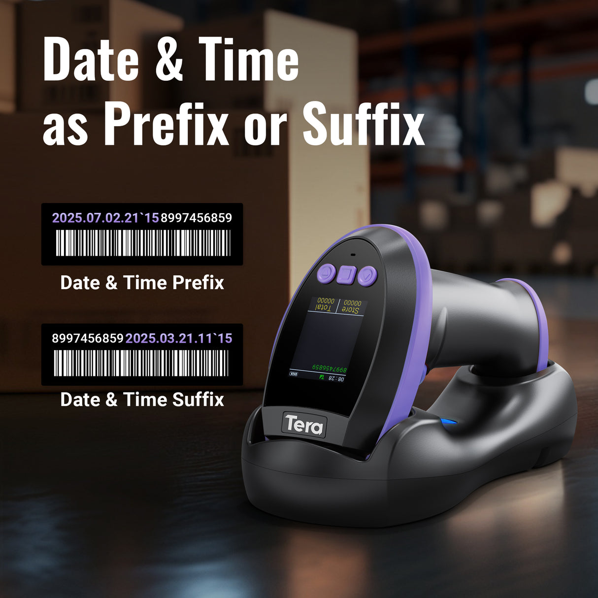 HW0009 2D BarCode Scanner with Display Screen Purple