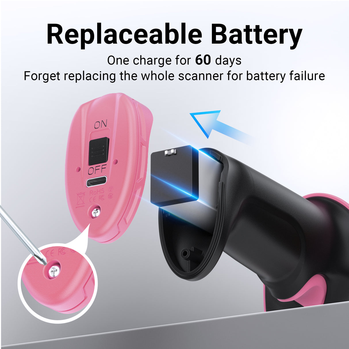 D6100 Pro 2D Wireless Barcode Scanner with Stand Pink