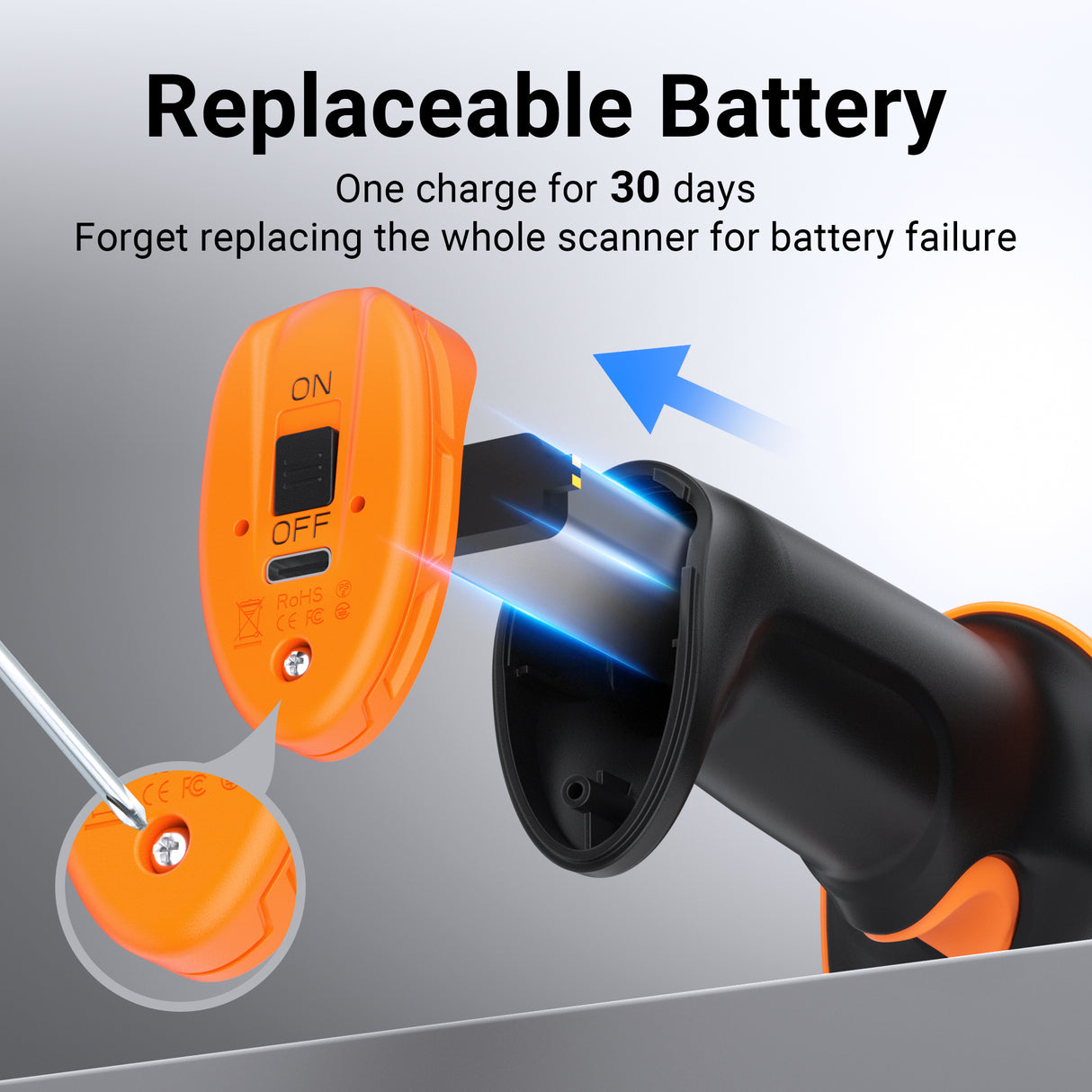 D6100 Pro 2D Wireless Barcode Scanner with Stand Orange