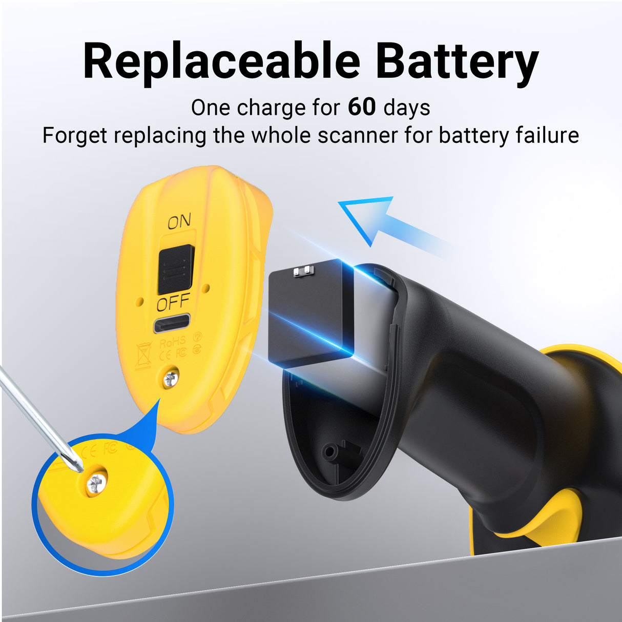 D6100 Pro 2D Wireless Barcode Scanner with Stand Yellow