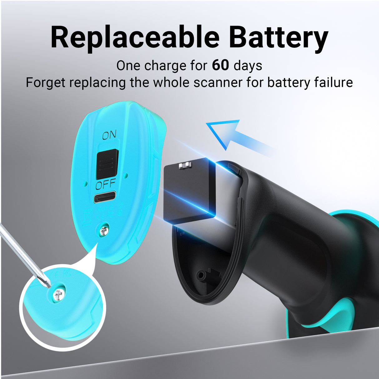 D6100 Pro 2D Wireless Barcode Scanner with Stand Blue