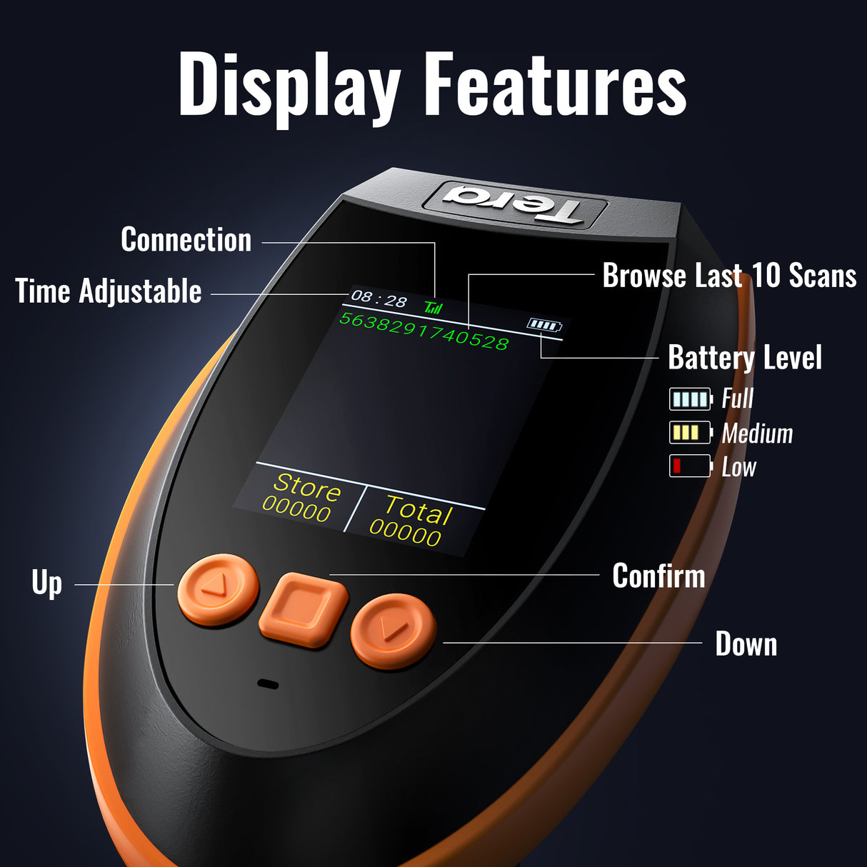 HW0009 2D BarCode Scanner with Display Screen Orange