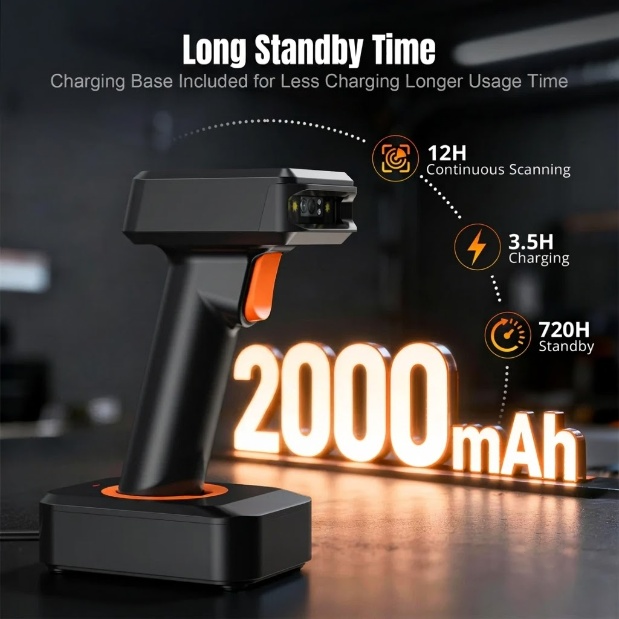 HW0006e Display Barcode Scanner with Charging Cradle