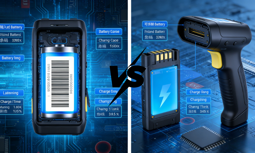 Comparison of removable and built-in batteries in barcode scanners, highlighting their differences and suitability for various tasks.