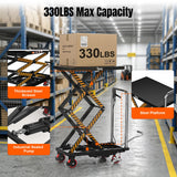 Hydraulic Lift Table Cart: 330lb Double Scissor 49.6" Lift Height