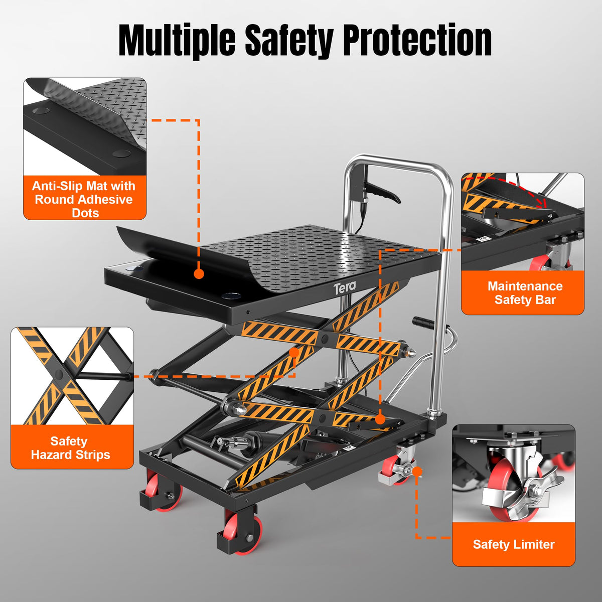 Hydraulic Lift Table Cart: 330lb Double Scissor 49.6" Lift Height