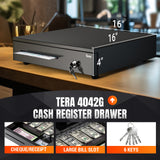 Tera 16" Cash Register Drawer for Point of Sale POS System with 6 Bill 4 Coin Cash Tray 6 Keys Auto Open Removable Coin Compartment Key-Lock 24V RJ12 Interface Media Slot for Small Business 4042G