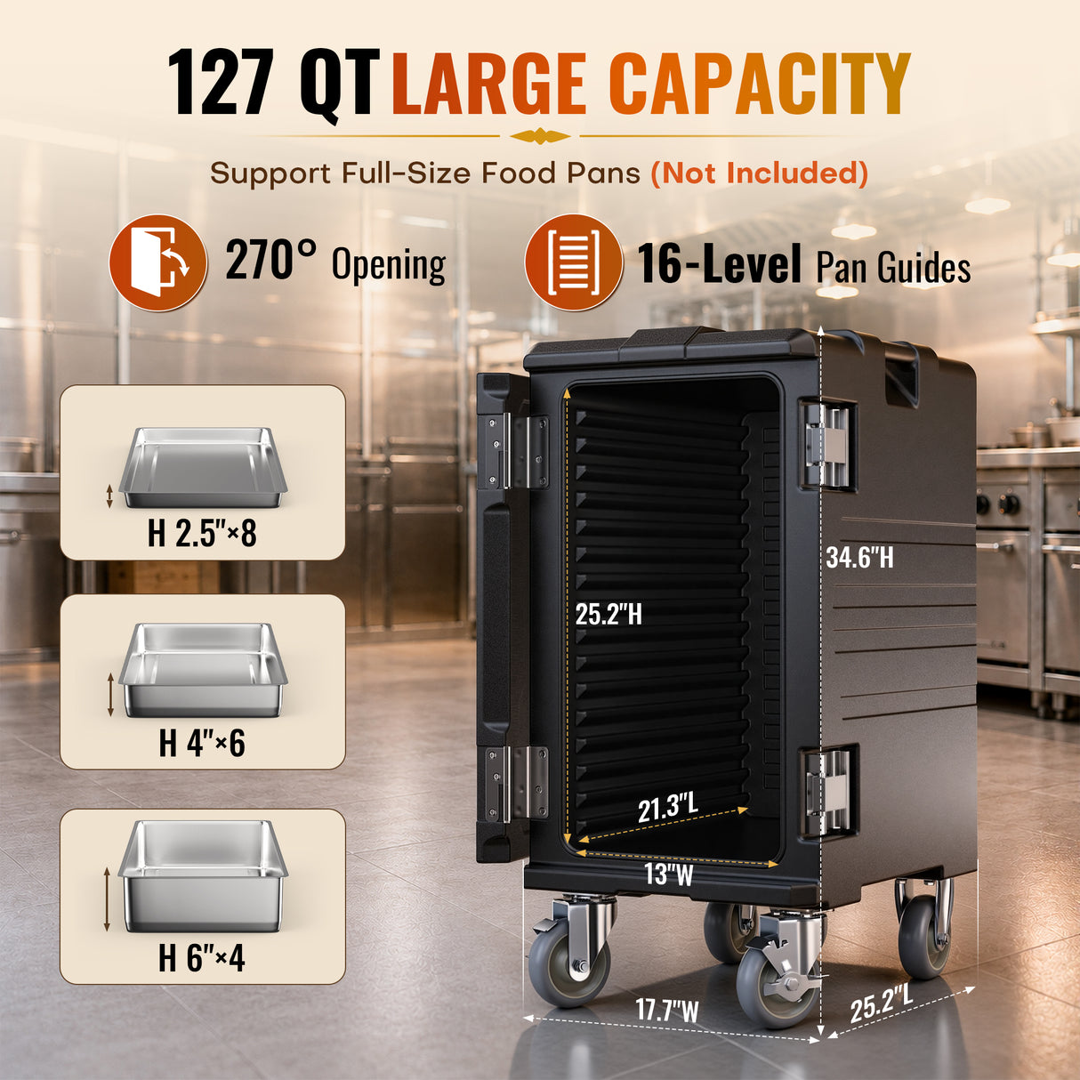 127Qt Insulated Food Pan Carrier - Non-Electric Hot Box Warmer with Casters
