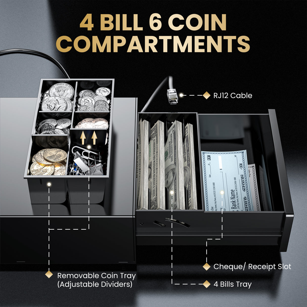 208 8 Inch 4 Bill 6 Coin Small Cash Drawer