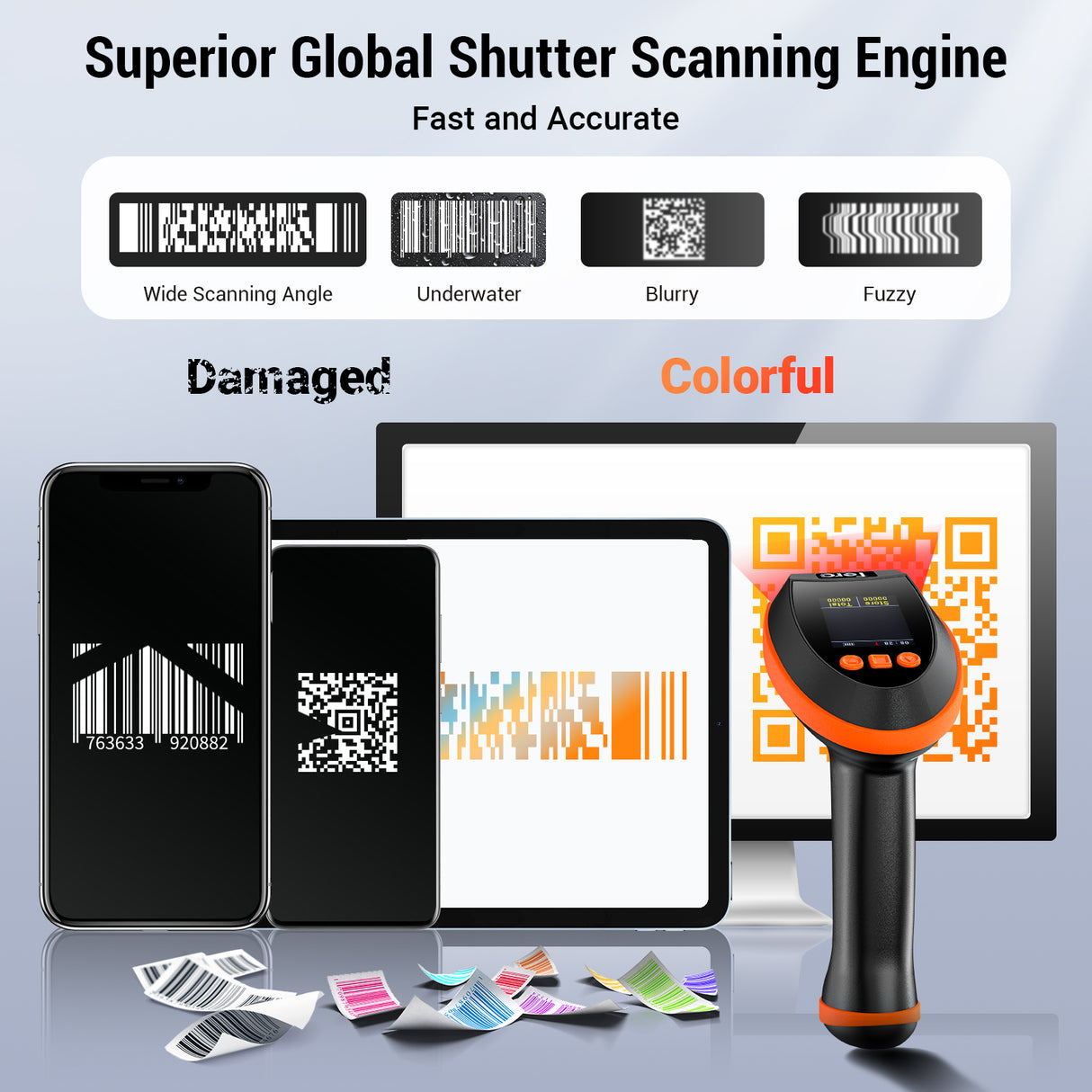 HW0009-Z 2D Wireless Barcode Scanner with Stand orange