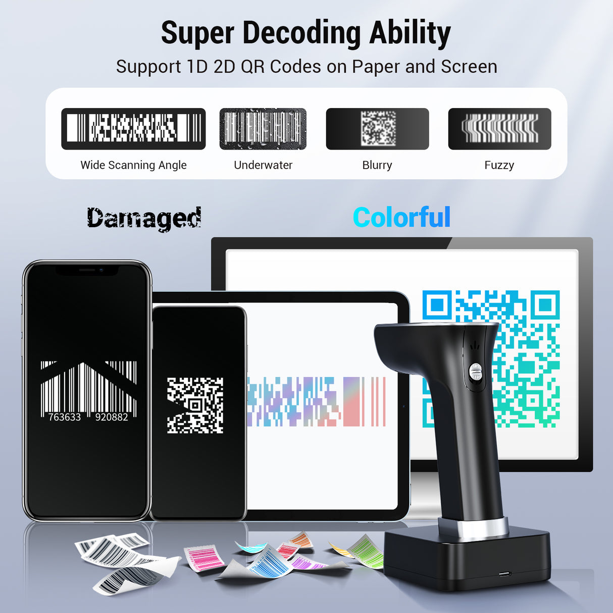 HW0015 2D Wireless Handheld Barcode Scanner Silver