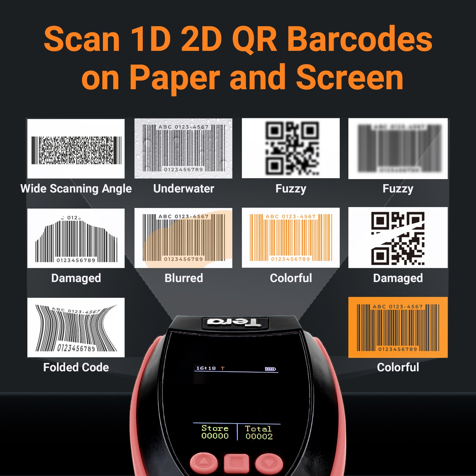 Tera Digital HW0009 Barcode Scanner 2D QR Wireless Bar Code Reader Tera digital hw0009 barcode scanner 2d qr wireless bar code reader