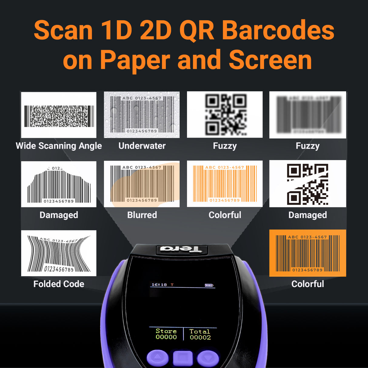 tera-hw0009-2d-wireless-barcode-scanner-with-display-screen purple